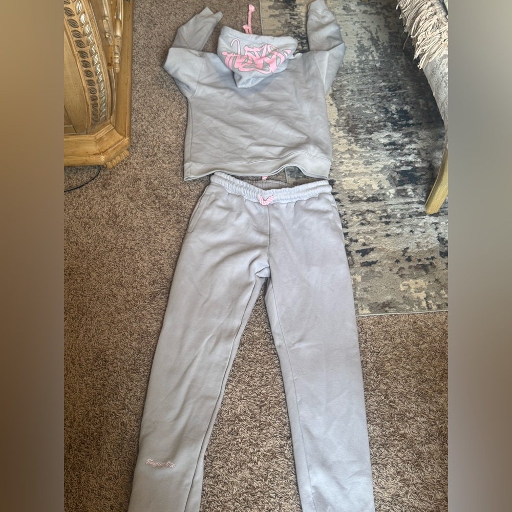Gray Lounge Set with Pink Accents